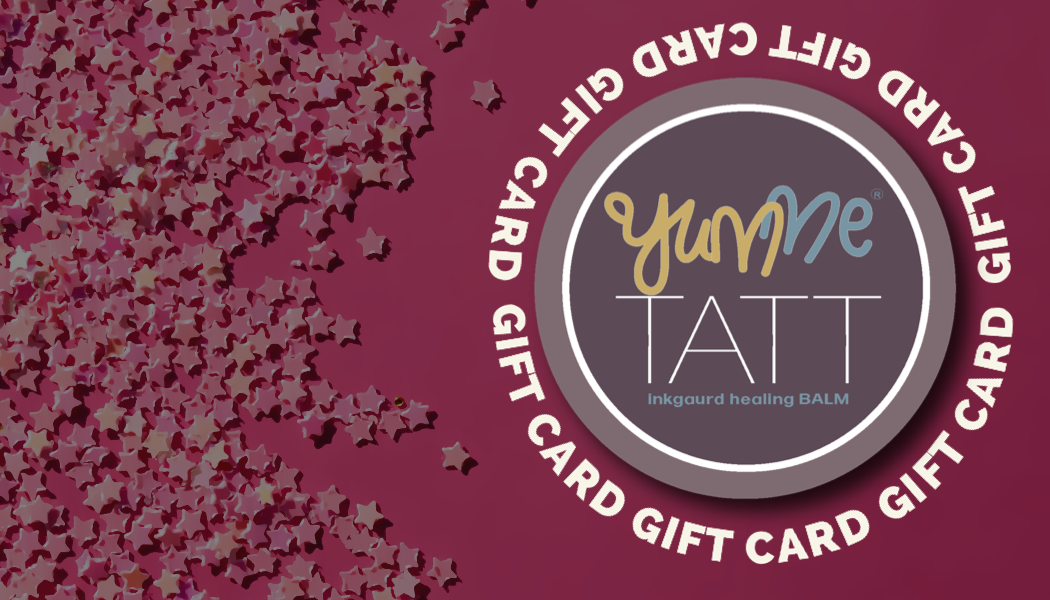 A graphic display of the YumMe TATT Inkgaurd Healing Balm gift card